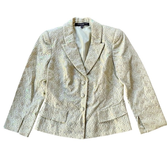 Carmen Marc Valvo Collection Silk Sequined Textured Beige Evening Jacket Size 6 - Picture 6 of 6